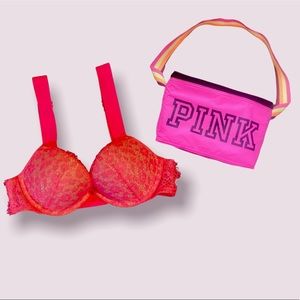 Victoria Secret pink push up bra and PINK color cooler tote.